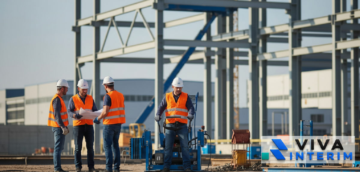 Travailleurs roumains qualifiés sur un site industriel français moderne.