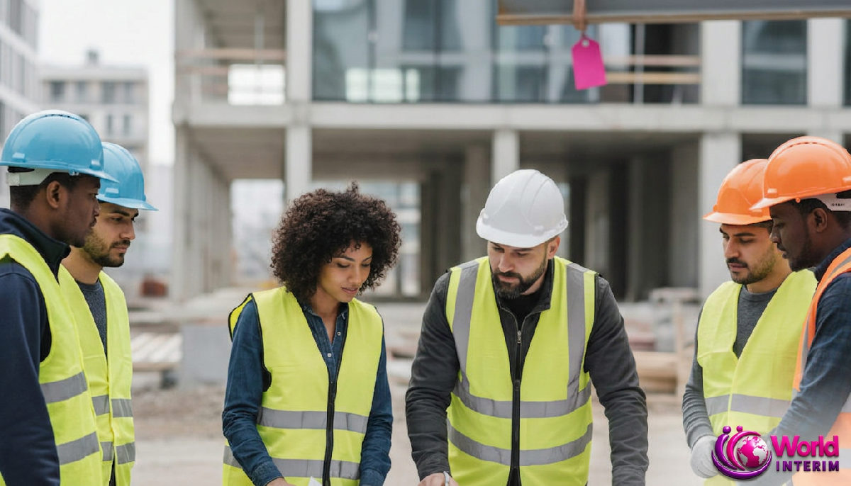 comparatif agence intérim France Roumanie - Chantier moderne avec ouvriers qualifiés : comparatif intérim France-Roumanie.