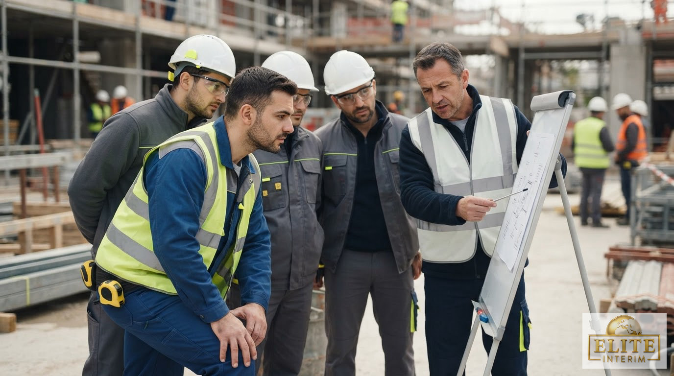 Des travailleurs roumains en formation de sécurité sur un site industriel.