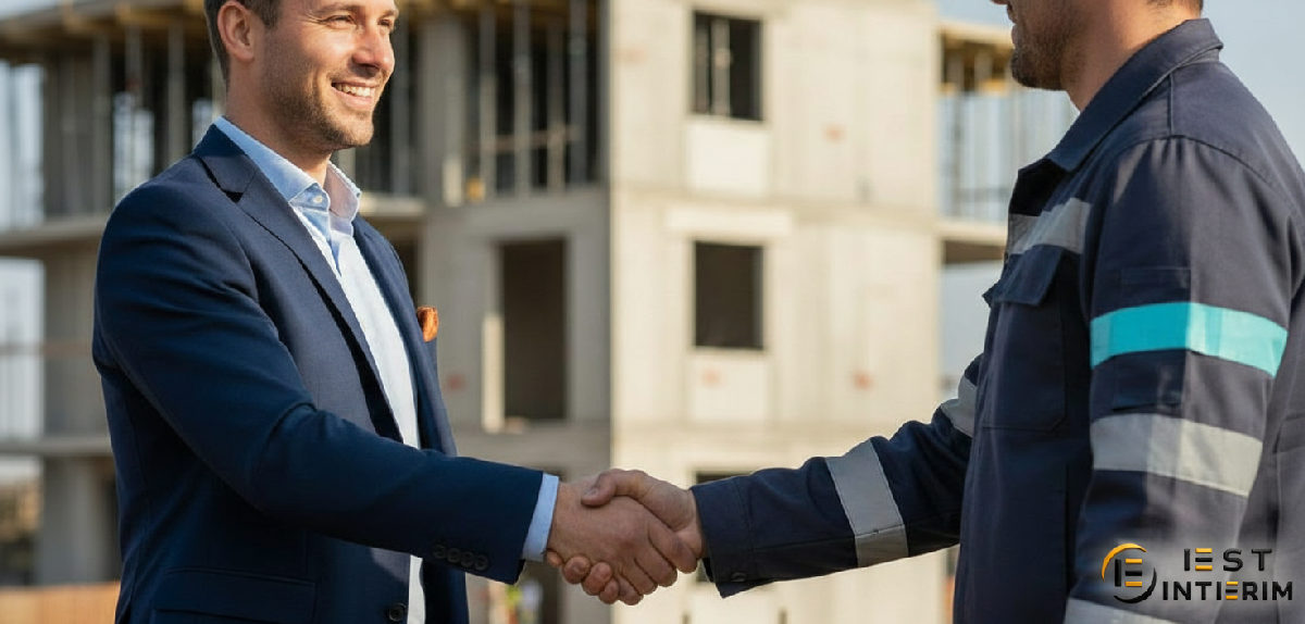 Poignée de main entre consultant et chef de chantier.