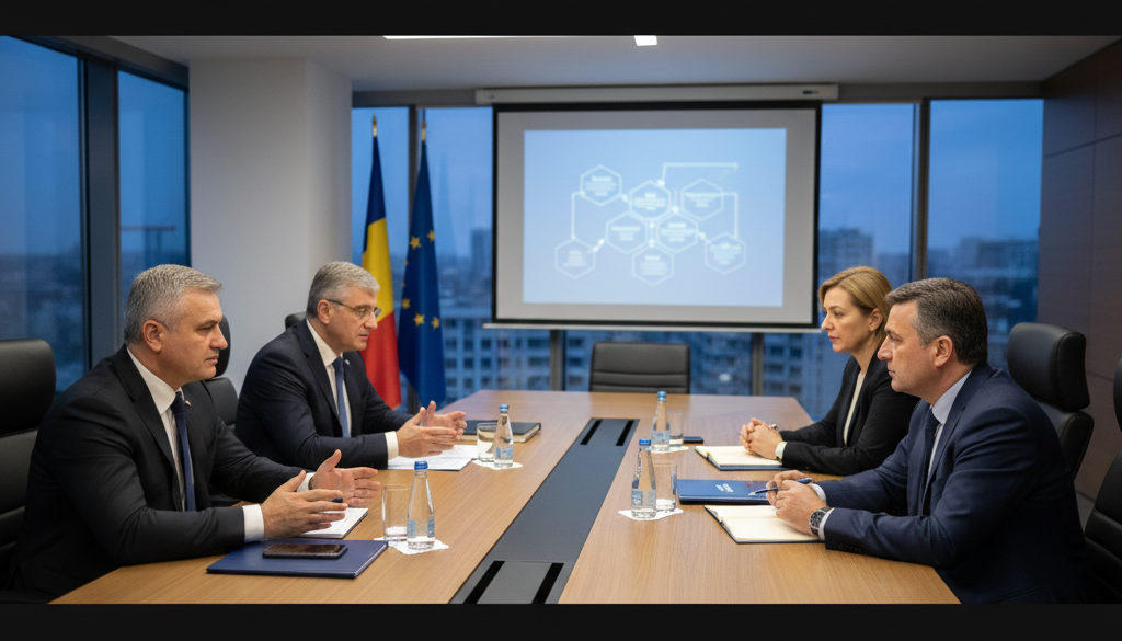 Dirigeants et politiciens roumains discutant de la formation technique.