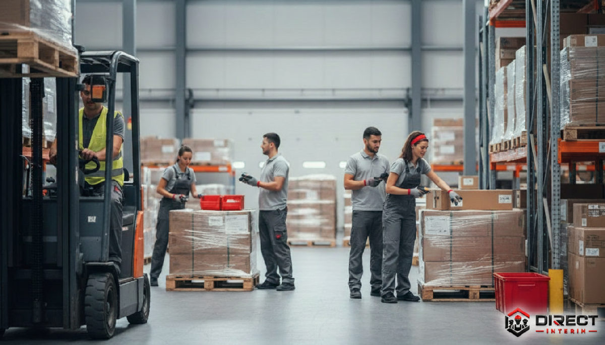Entrepôt logistique avec des employés efficaces, succès du recrutement roumain.