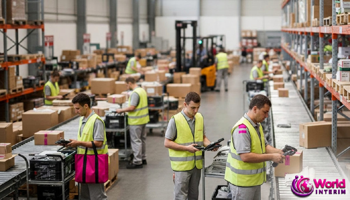 intérimaires roumains soldes été - Entrepôt logistique animé pendant les soldes d'été.