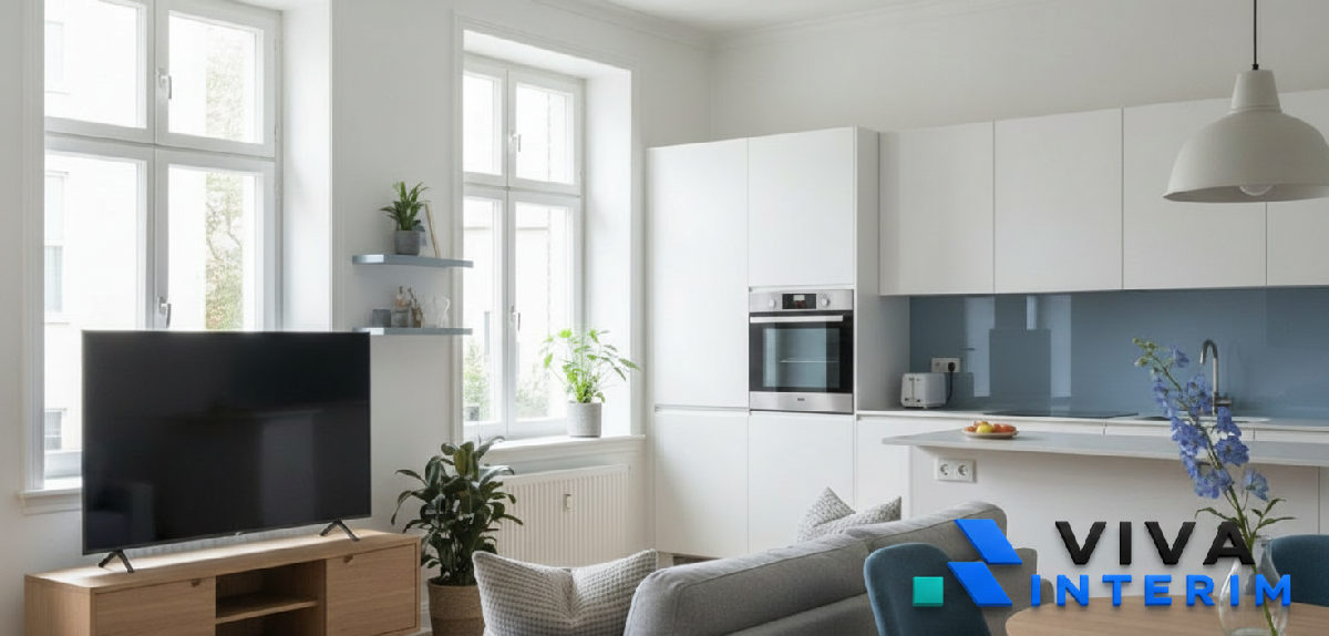 Intérieur d'un appartement propre pour travailleurs intérimaires.