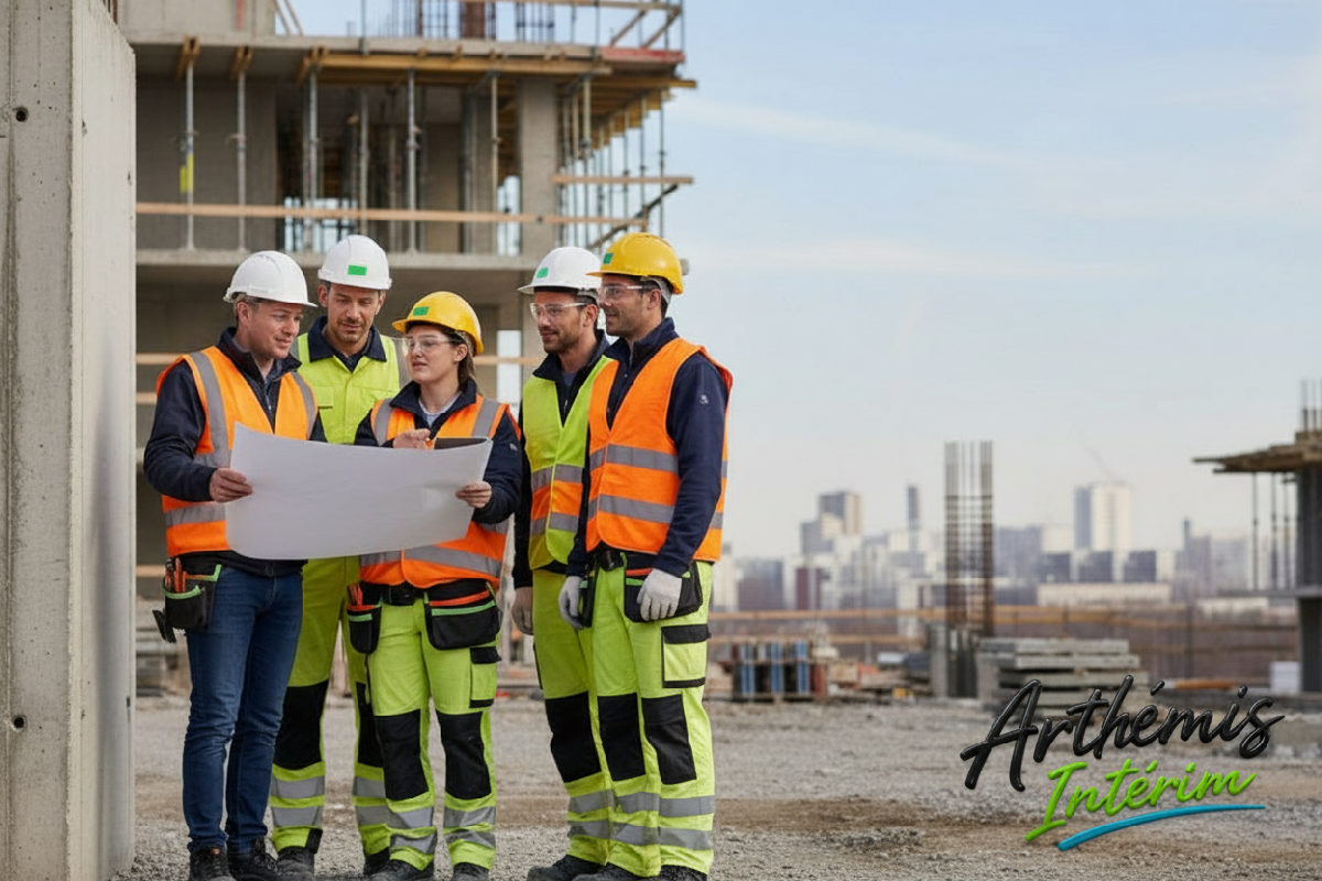 Travailleurs roumains et superviseur sur un chantier en France.