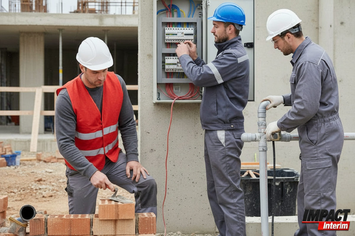 Équipe BTP pluridisciplinaire : collaboration d'experts sur un chantier.