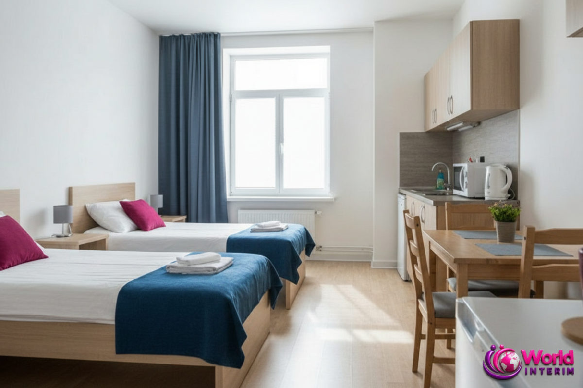 Intérieur d'un appartement propre pour travailleurs détachés.