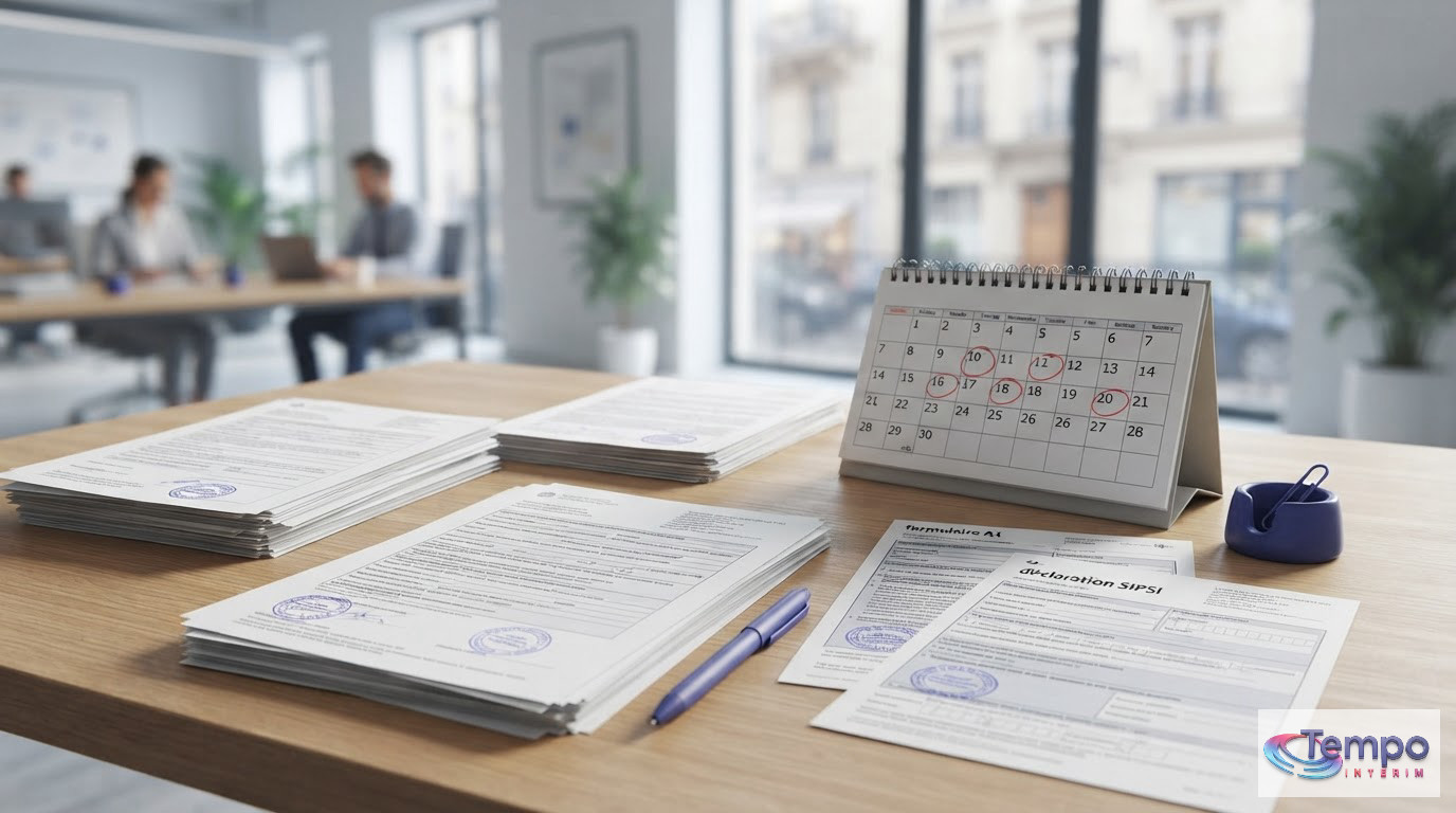 Documents administratifs et un calendrier illustrant les délais de démarches de détachement.