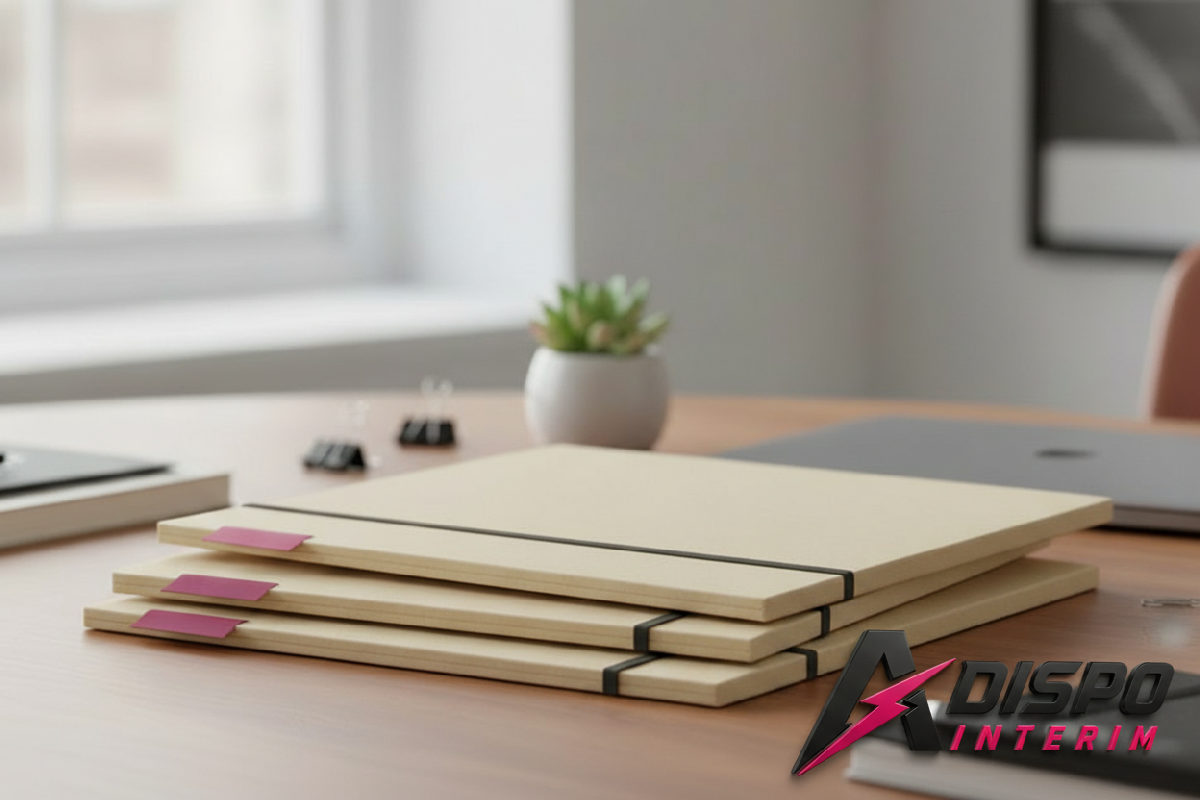 Bureau administratif avec dossiers 'A1', 'SIPSI' et 'Contrats'.
