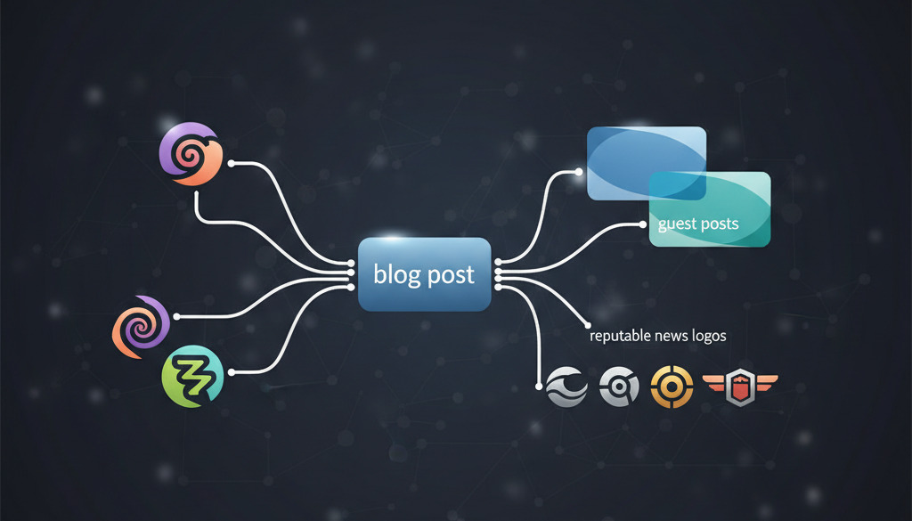 Infographic illustrating how a blog post connects to various external SEO factors.