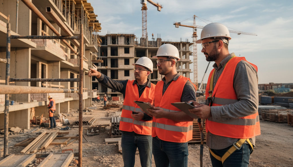 Inspection de sécurité sur un chantier roumain, respect des normes OHS.