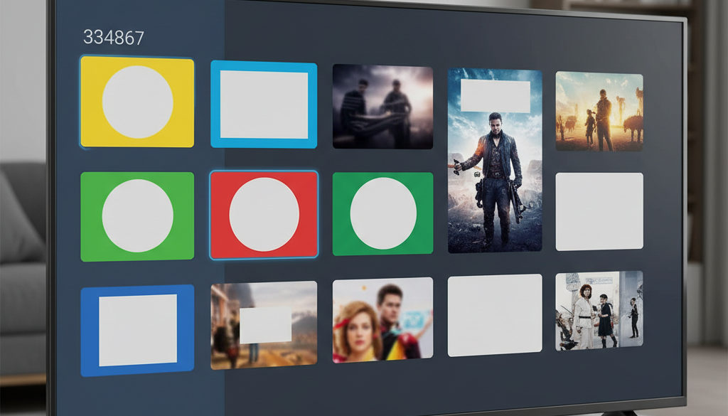 Nahaufnahme eines Smart-TV-Bildschirms mit internationalen Kanälen.