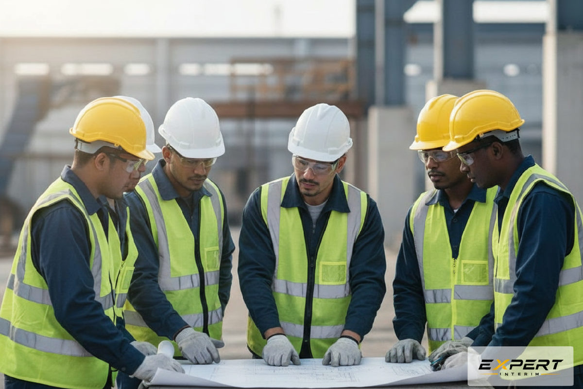Intérimaires en sécurité sur un site industriel reçoivent des consignes.