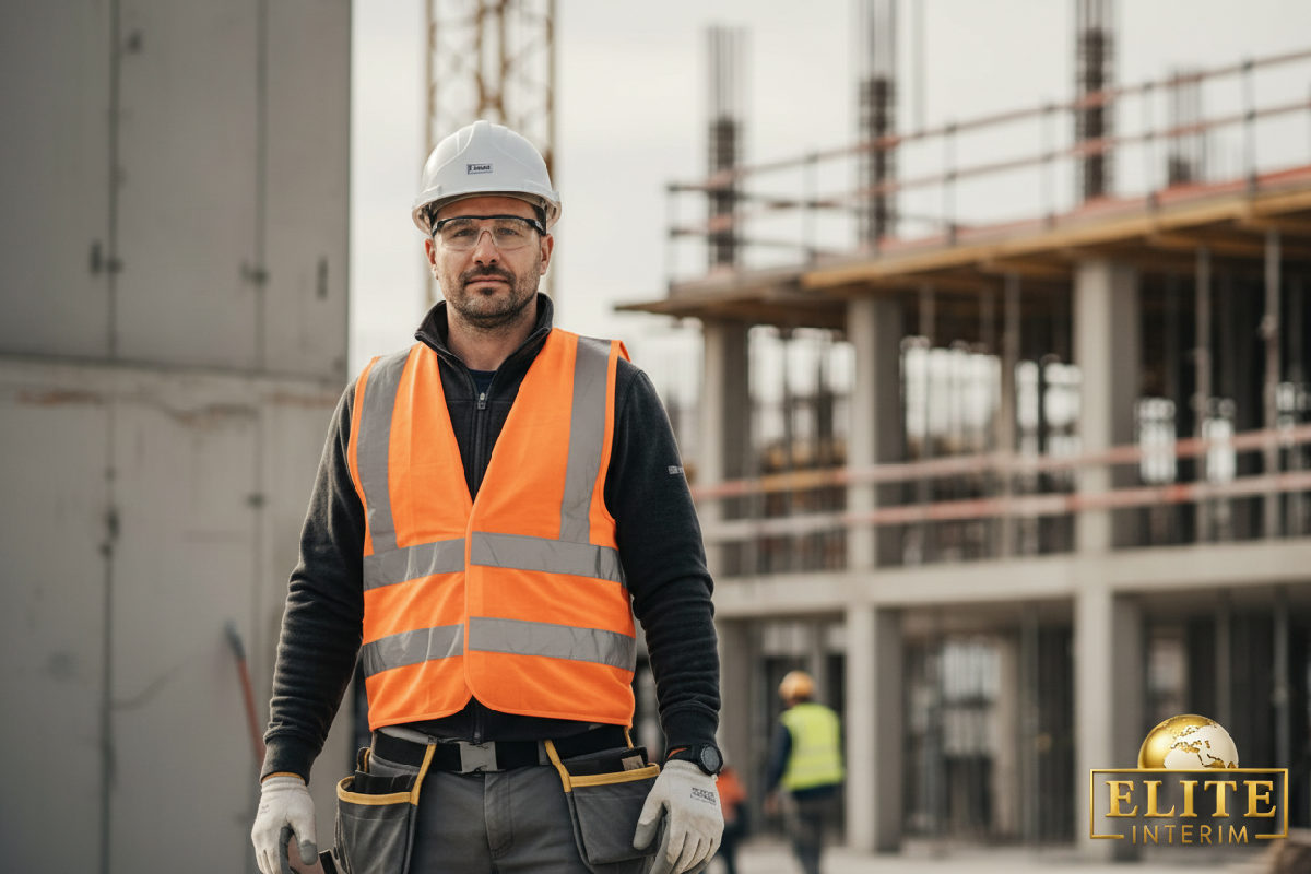 Ouvrier roumain sur un chantier de construction en France.