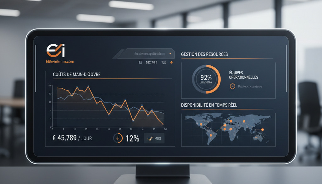 Tableau de bord numérique affichant les coûts de main-d'œuvre en temps réel.