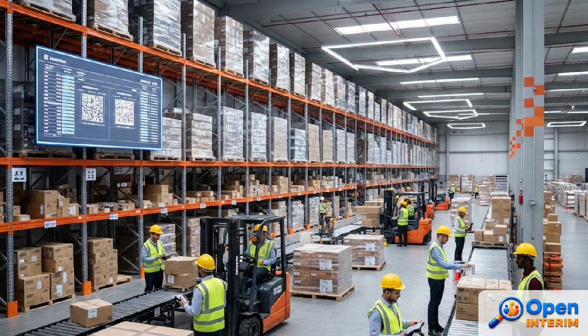 Entrepôt logistique avec des travailleurs efficaces en pleine action.