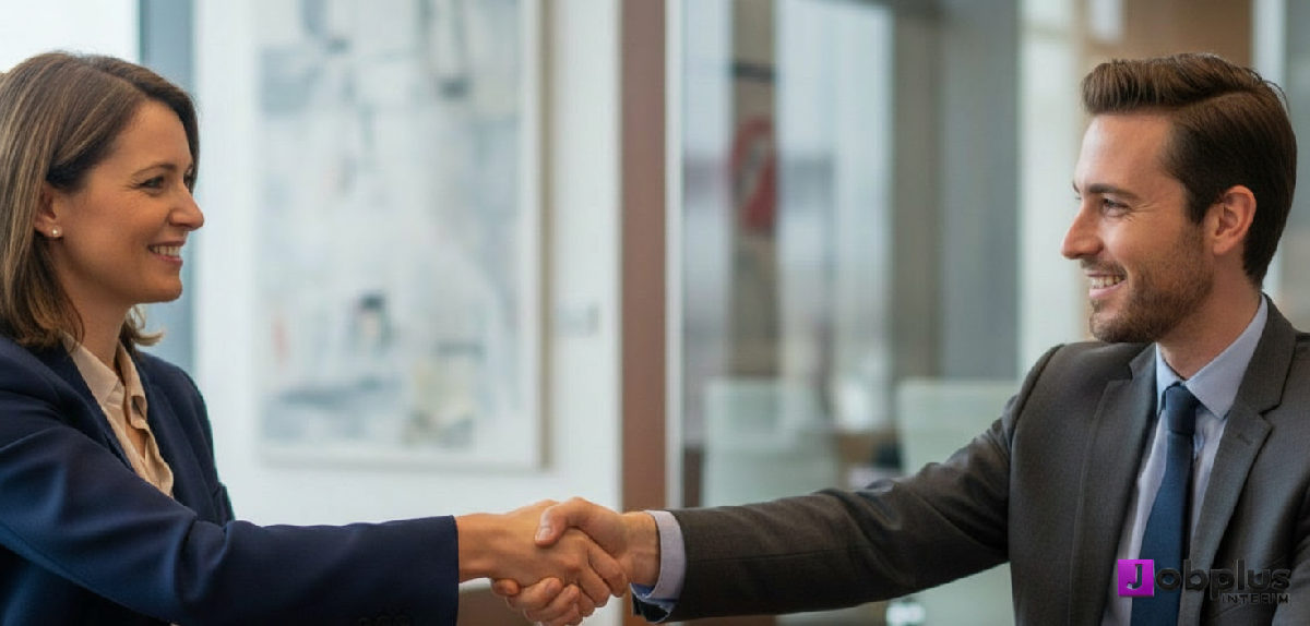 Poignée de main entre un manager français et un représentant.