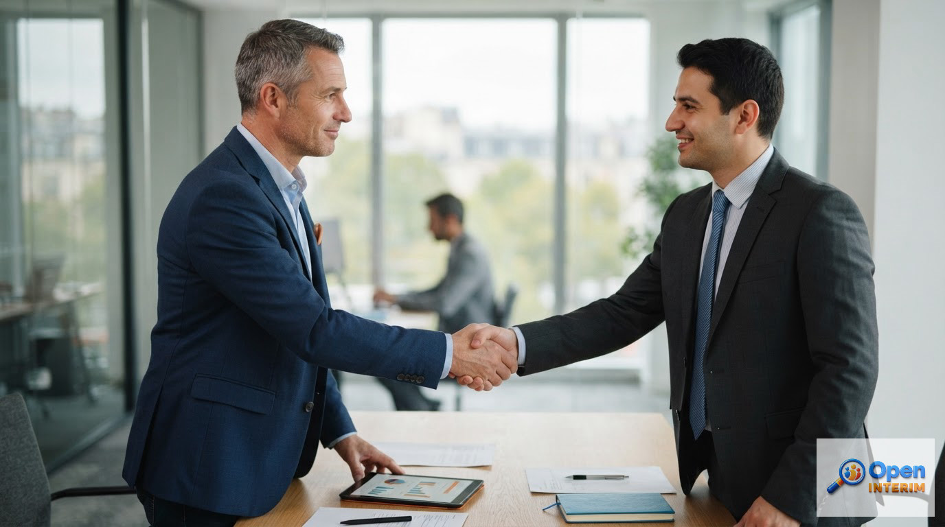 Poignée de main professionnelle entre un chef d'entreprise et un recruteur.