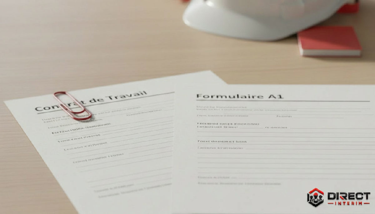 Contrat de travail et formulaire A1, symboles de protection des travailleurs.