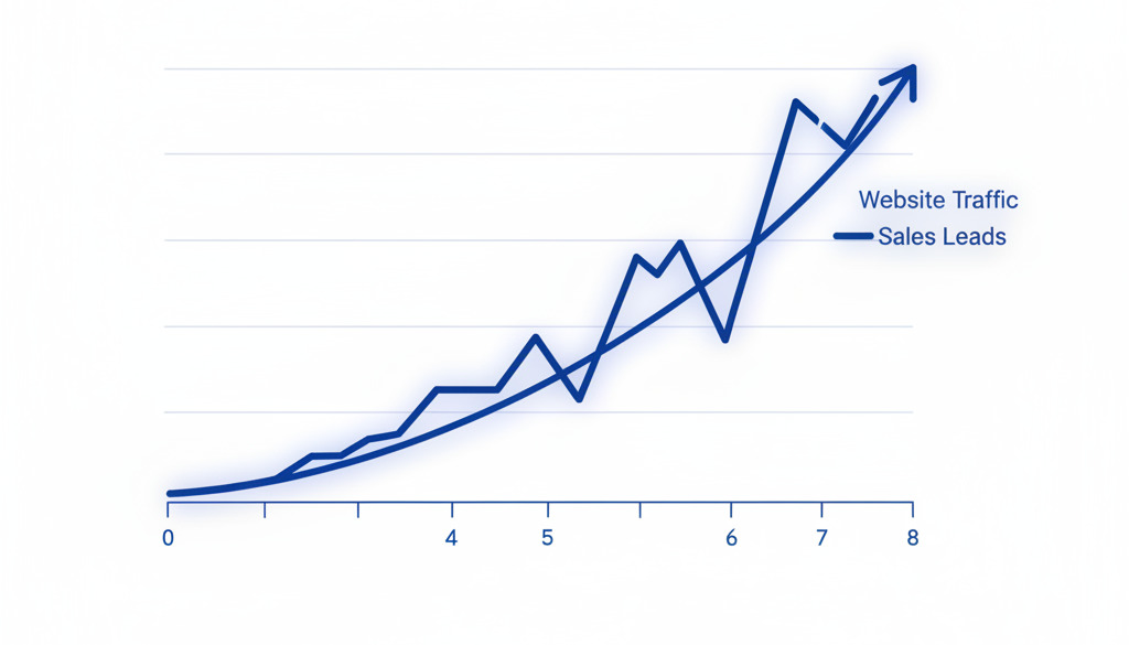 Graph showing increased website traffic and sales leads from AI content.