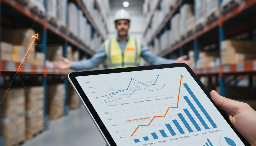 Tablette affichant des graphiques de performance logistique.