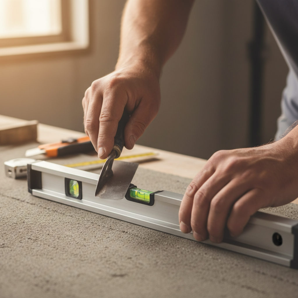 Un gros plan sur des mains expertes manipulant des outils de construction avec précision, symbolisant la qualification de la main-d'œuvre.