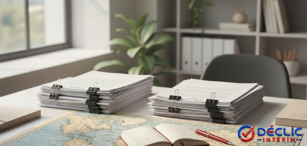Bureau RH : gestion du recrutement international symbolisée par une carte de l'Europe.