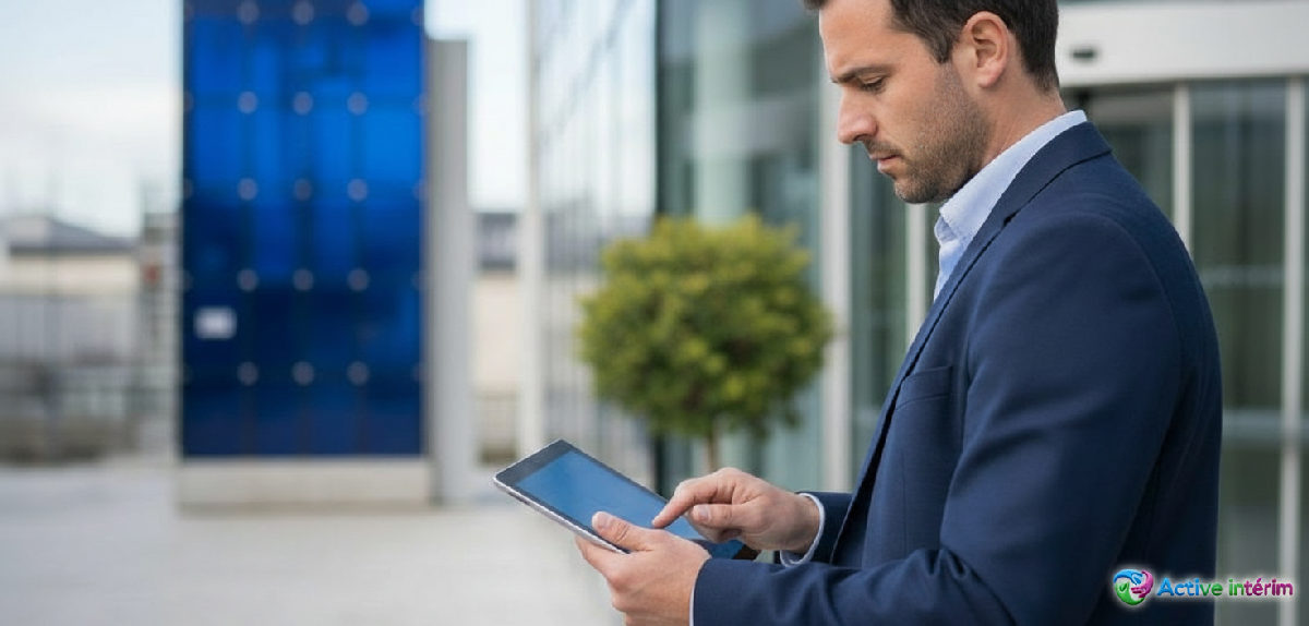 Inspecteur du travail vérifiant la conformité SIPSI sur tablette.