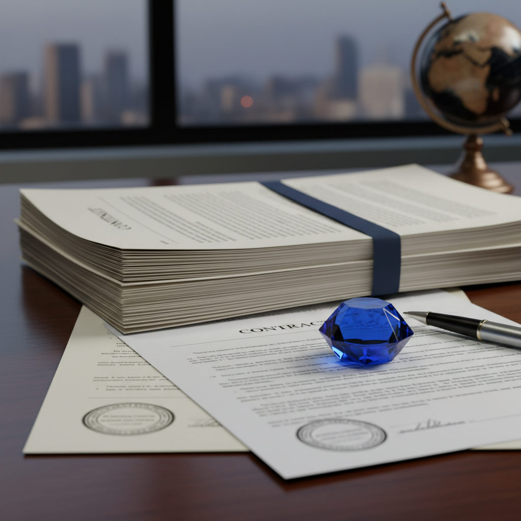 Close-up of legal documents and contracts regarding international labor secondment, representing compliance and security.