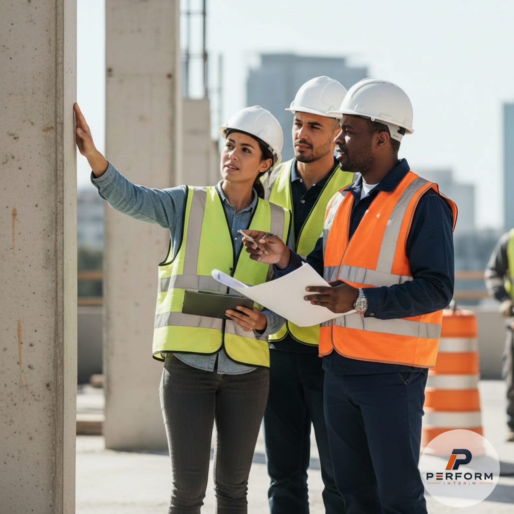 Équipe de travailleurs qualifiés sur un chantier de construction.