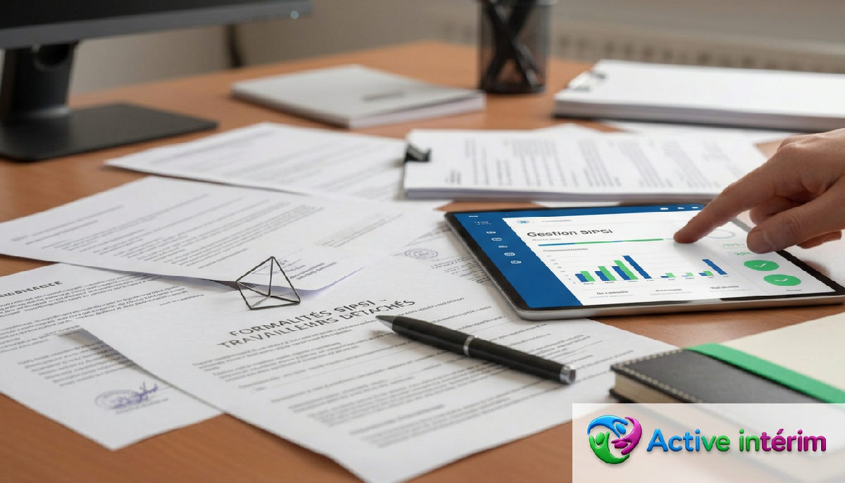 Documents administratifs et tablette pour la gestion des travailleurs détachés.