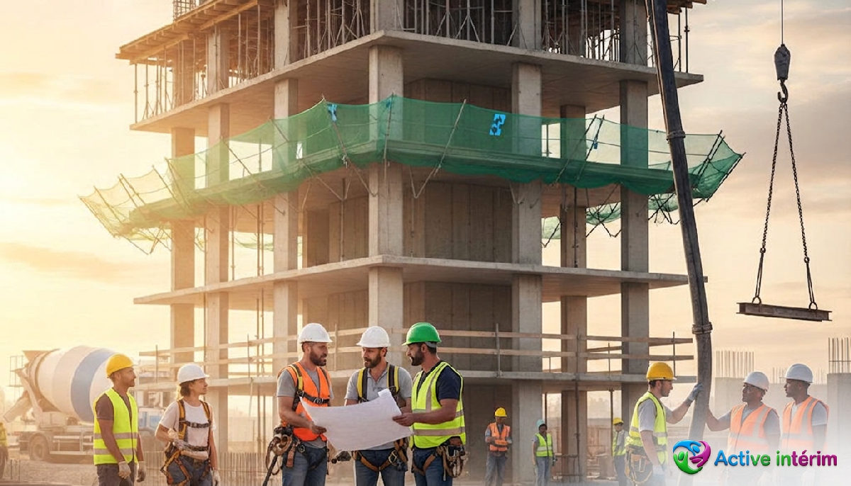 Ouvriers français et roumains collaborant sur un chantier.