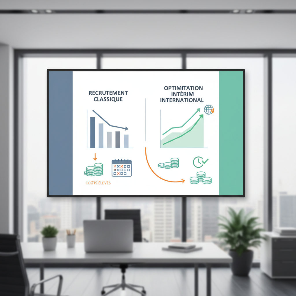 Infographie détaillée comparant les économies réalisées par une PME entre un recrutement classique et une optimisation via intérim international Ace Interim.