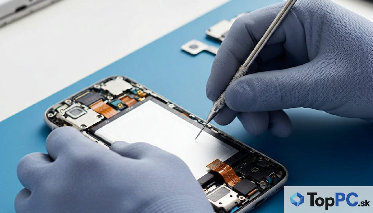 Technik precízne vymieňa batériu v iPhone.