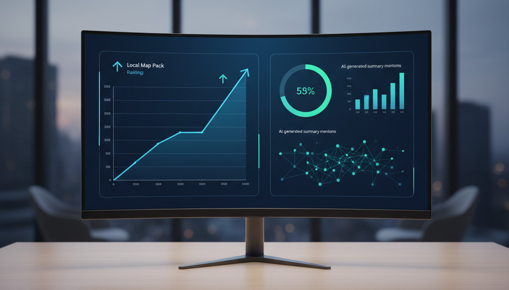 Dashboard showing AI boosting local map pack rankings.