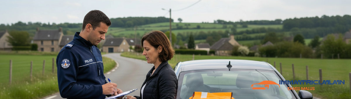 Agent de police vérifiant les papiers, conformité légale.