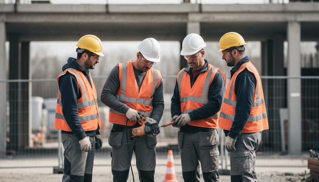 Travailleurs roumains sur un chantier de construction français.