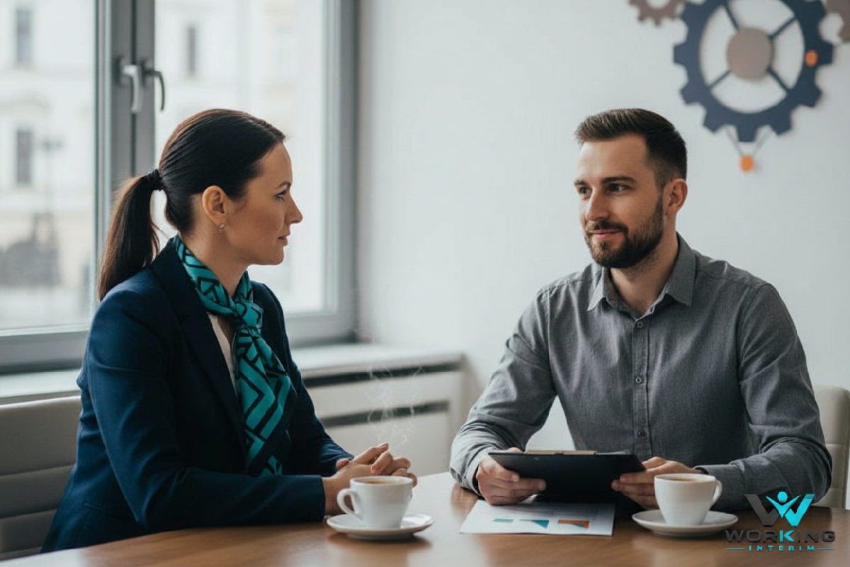 choisir agence intérim pologne - Un recruteur interroge un technicien polonais pour un emploi en France.