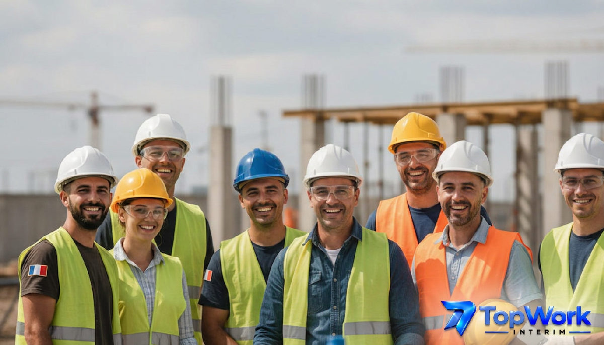 Une équipe mixte et souriante sur le chantier : intégration réussie.