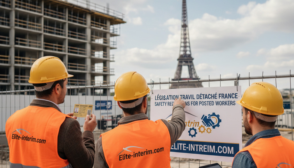 Chantier de construction en France, mettant en avant la réglementation du travail détaché.