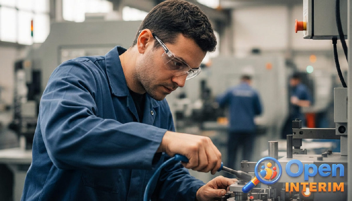 Technicien roumain qualifié travaillant sur machine industrielle en France.