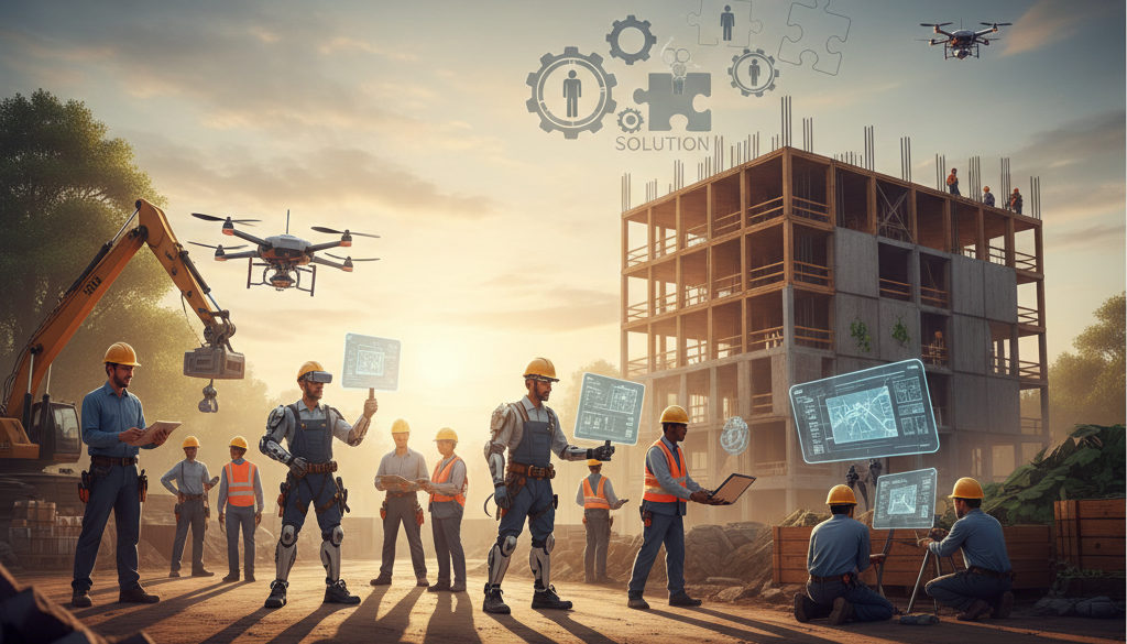Un chantier de construction animé avec des ouvriers travaillant.