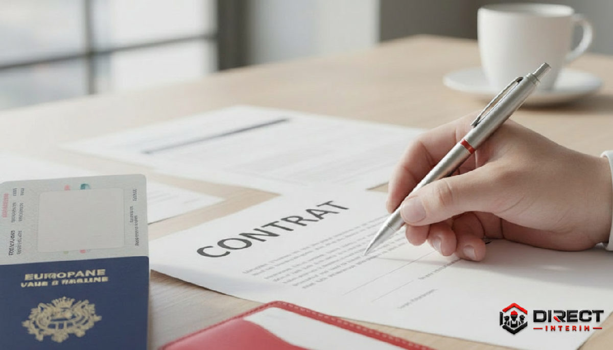 Signature d'un contrat européen avec un passeport et un contrat visible.
