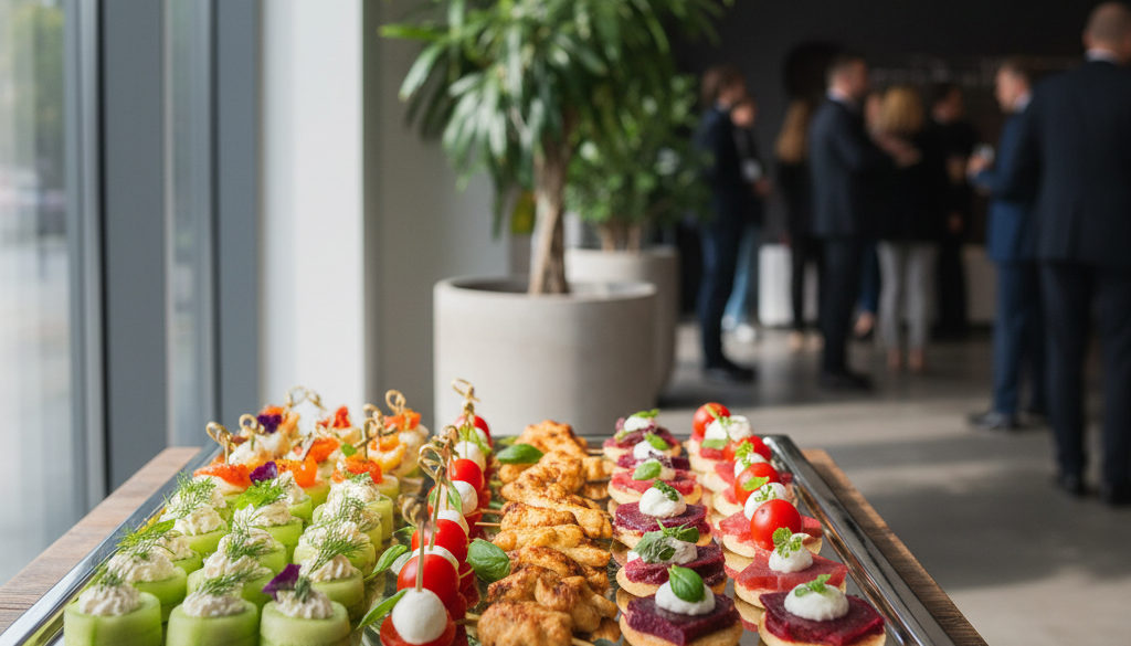 catering przekąsek Warszawa - Kolorowe przekąski na nowoczesnej tacy w Warszawie.
