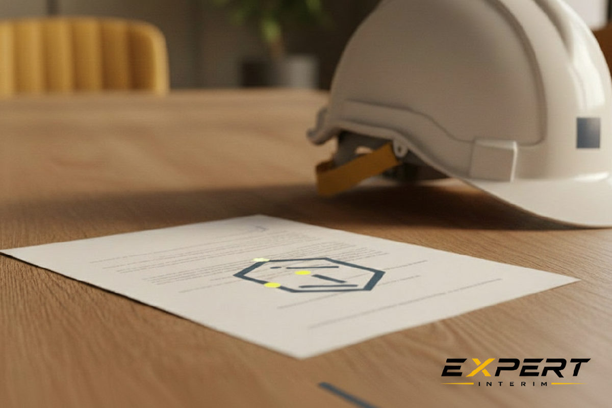 Contrat signé et casque de chantier.
