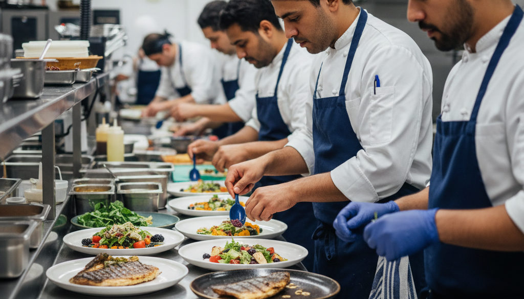detachement hcr roumains saison estivale - Une équipe de cuisine en pleine saison estivale, illustrant l'efficacité.