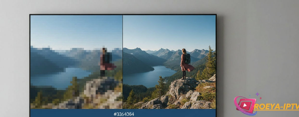 Comparaison qualité d'image : pixélisée vs nette 4K Roeya Télévision par Protocole Internet.