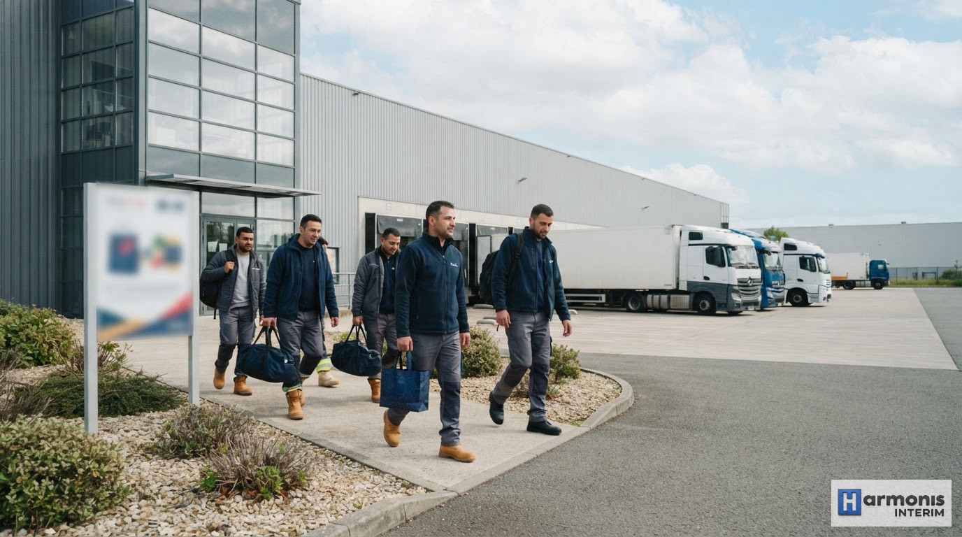 transport intérimaires roumanie france bonnes pratiques - Travailleurs intérimaires roumains arrivant sur un site logistique en France.