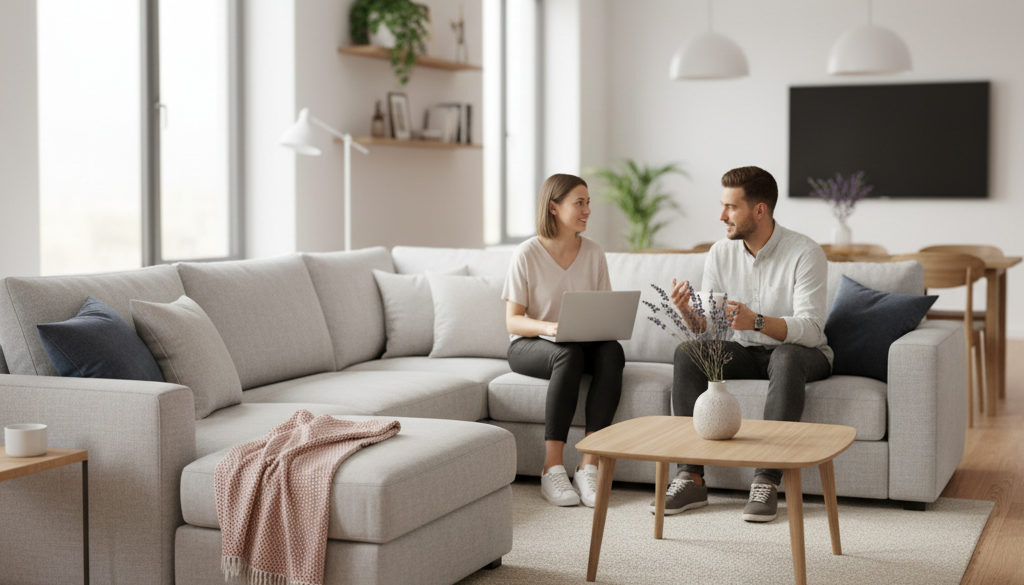 Salon accueillant d'un logement pour travailleurs mobiles.
