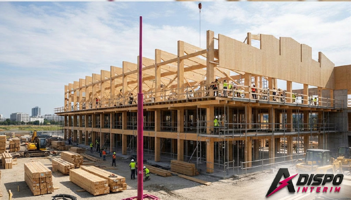 Vue panoramique d'un chantier de construction bois à Lille.